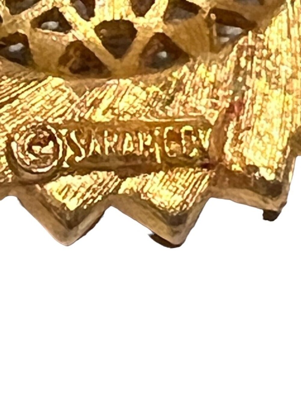 Sarah Cov Signed Vintage Amber Turquoise Rhinestone Gold Costume Brooch Pin - Picture 6 of 9